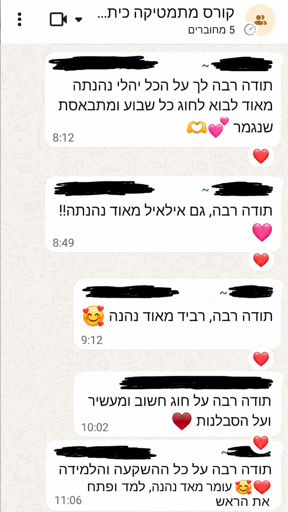 ביקורות הורים מקבוצת הוואטסאפ של החוג